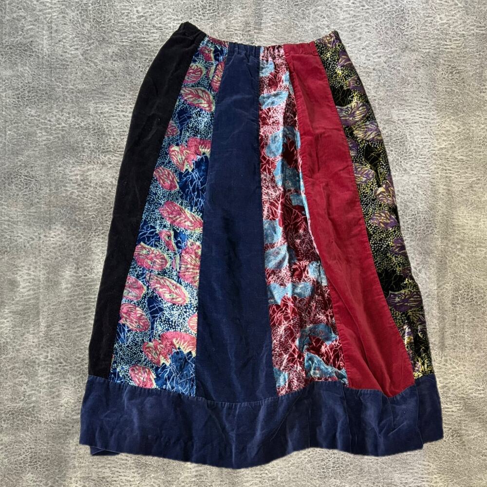 Vintage Patchwork Velvet Floral Maxi Skirt